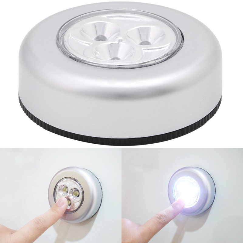 3-LED Under Cabinet Mini Push Tap LED Touch Light Stick On Night Light