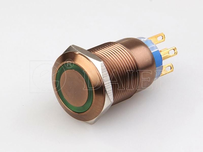 IP67 Small Mounting Size NO NC Flat Electronic Push Button With Lamp