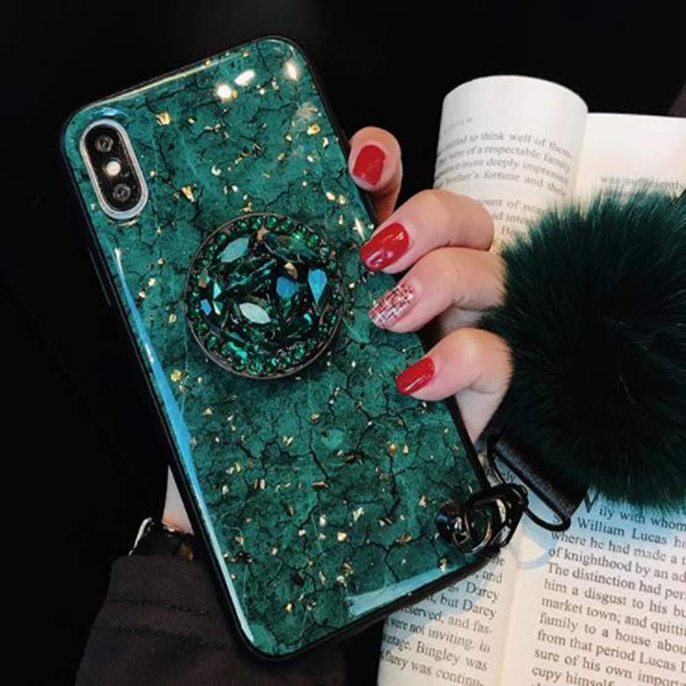 Fancy Rhinestone Marble Fur Ball Phone Case for Samsung Note 9 , For Galaxy S9 Bling Case Cover