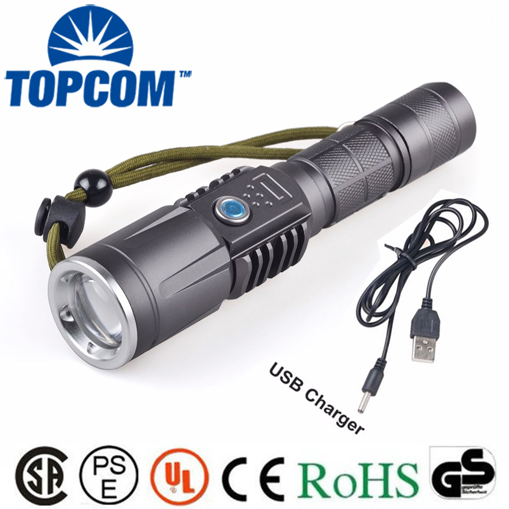 T6 tactical flashlight aluminum 1000 lumen 10W USB 18650 rechargeable led flashlight