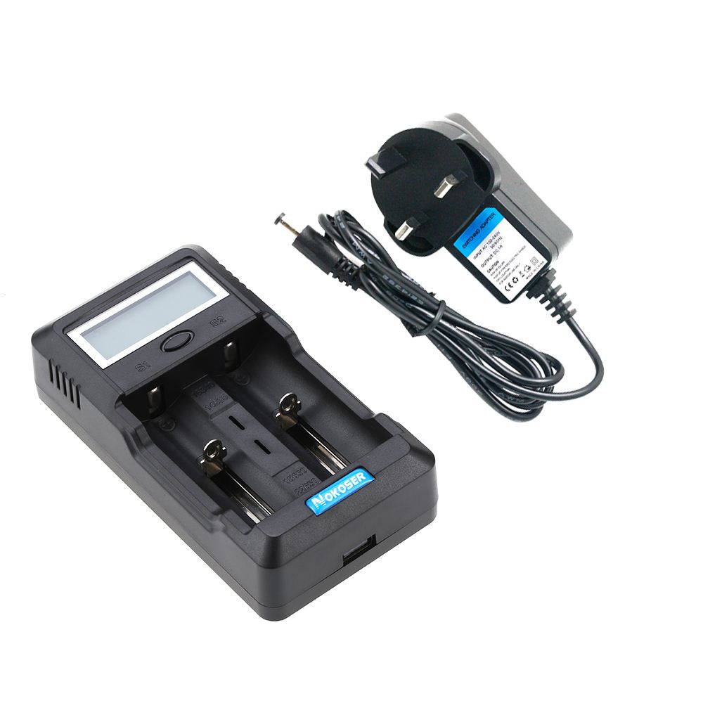 Nokoser 2 Slot Digital LCD Battery Charger for Rechargeable AA/AAA Ni-MH Ni-Cd 26650/22650/18650/18500/14500 Li-ion Power Bank