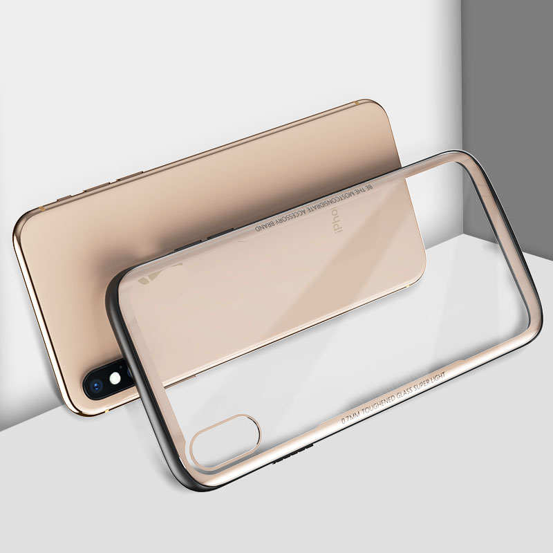 Clear 9H Tempered Glass back Cover Phone Case for iPhone XS Max TPU frame