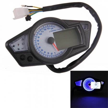 MPH/KMH 14000RPM LCD Digital Odometer Speedometer Tachometer Motorcycle Scooter