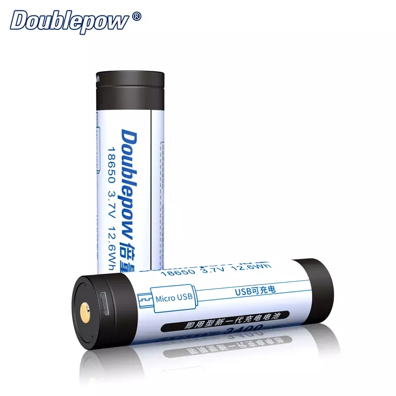 18650 Li ion Cell Rechargeable 3400mAh 3.7v Button Top Battery with Micro USB Charging Port