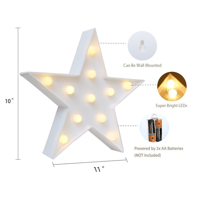 Decor White Star Marquee LED Night Light for Children's Room