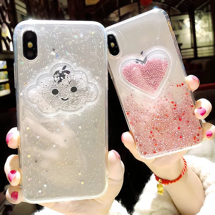 Epoxy Resin Bead Heart Cloud Impact Mobile Cell Phone Case For iPhone X Case