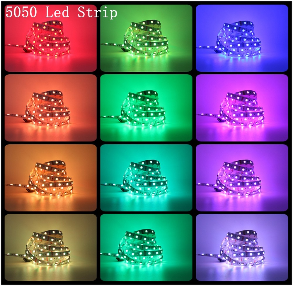 SMD 5050  RGB LED Strip Lihgt Waterproof Flexible Tape DC12V 5M 300LED+ 3A Power Supply + 24 Key Remote Control