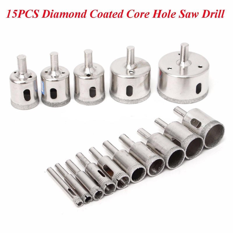 15pcs New 6mm-50mm Diamond tool drill bit hole saw set for glass ceramic marble