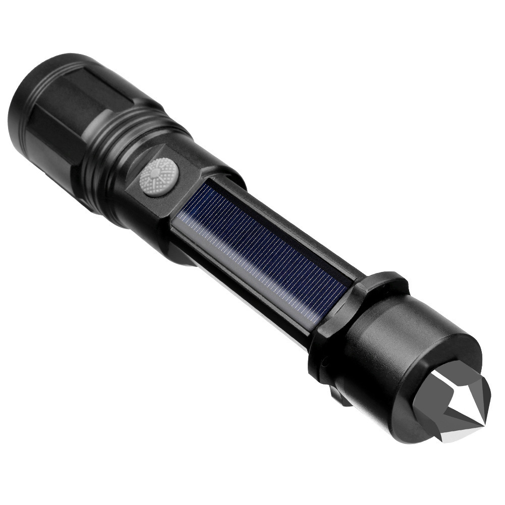 3 Modes Multi-function XPE Solar Professional USB Charging Portable LED Emergency Tactical Flashlight With Car Safety Hammer