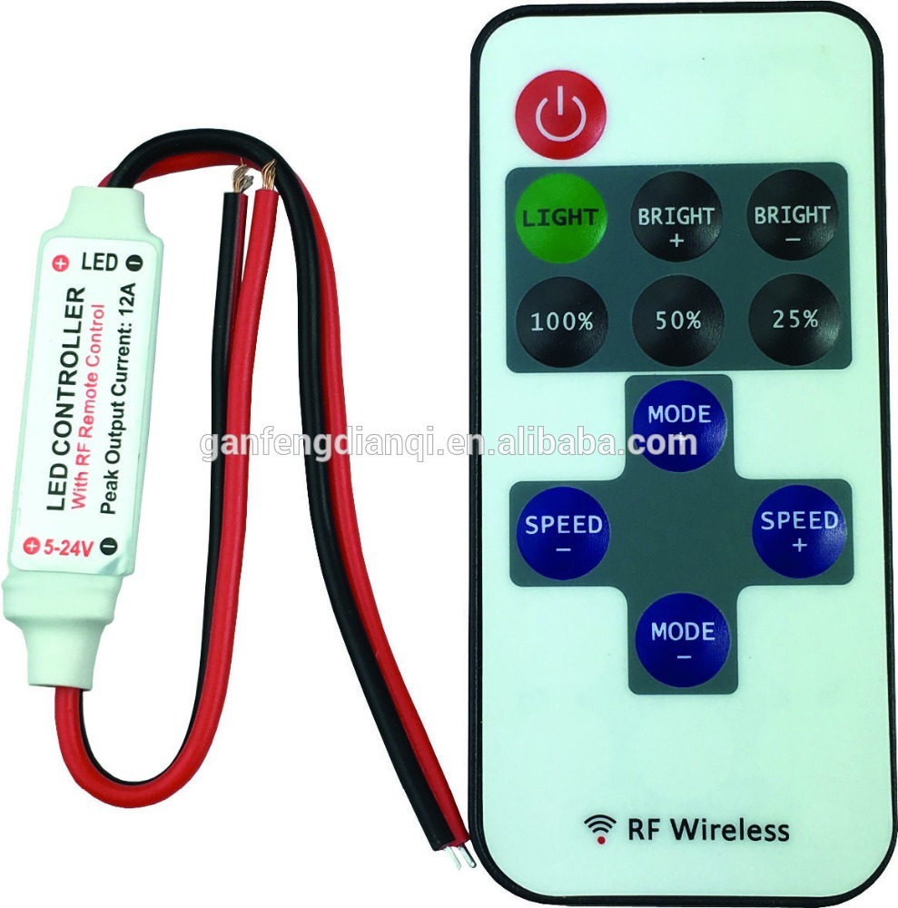 Mini LED Controller Dimmer with RF Wireless Remote Control for RGB LED strip DC 5~24V 12A