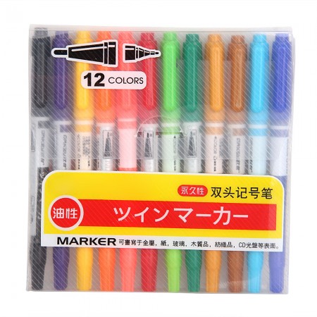 12 Colors Double Ended Permanent Art Drawing Markers Highlighter Pen Office