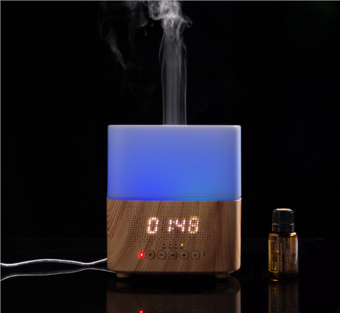 300ml Wood Grain Aroma Diffuser with Bluetooth Speaker and Clock Hotel Lobby Scent Fragrance Diffusers