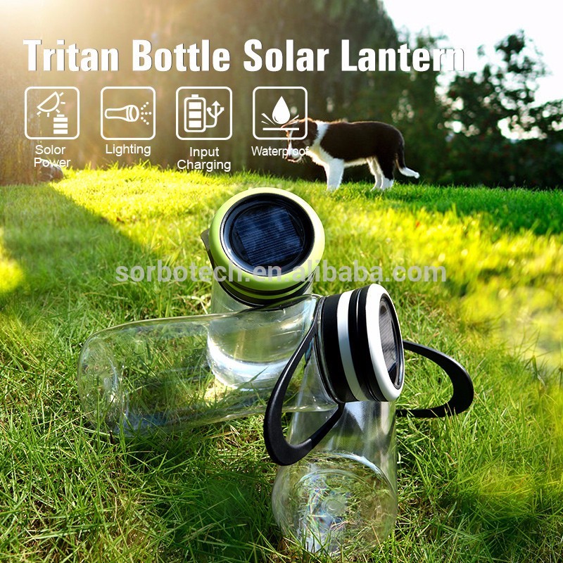 Water Bottle with Waterproof USB Rechargeable Solar Lantern and Power Bank