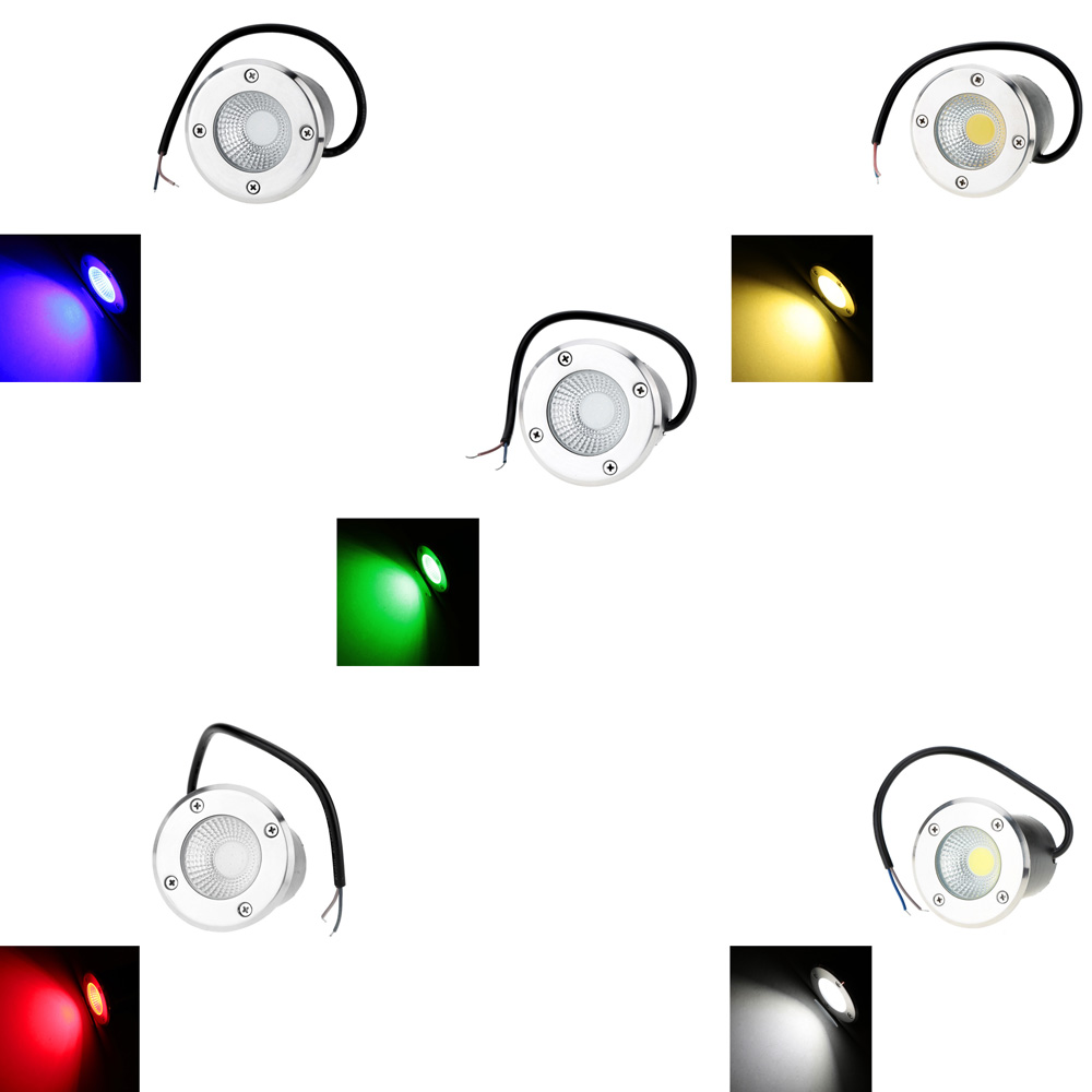 7W 12V DC COB chip LED RGB High bright Underground Light Lamp Waterproof Shockproof Tempered Glass Stainless Steel