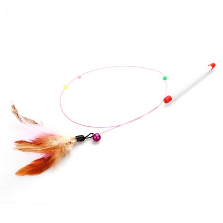 Kitten Cat Pet Toy Wand Teaser Feather Bell Beads Play Fun