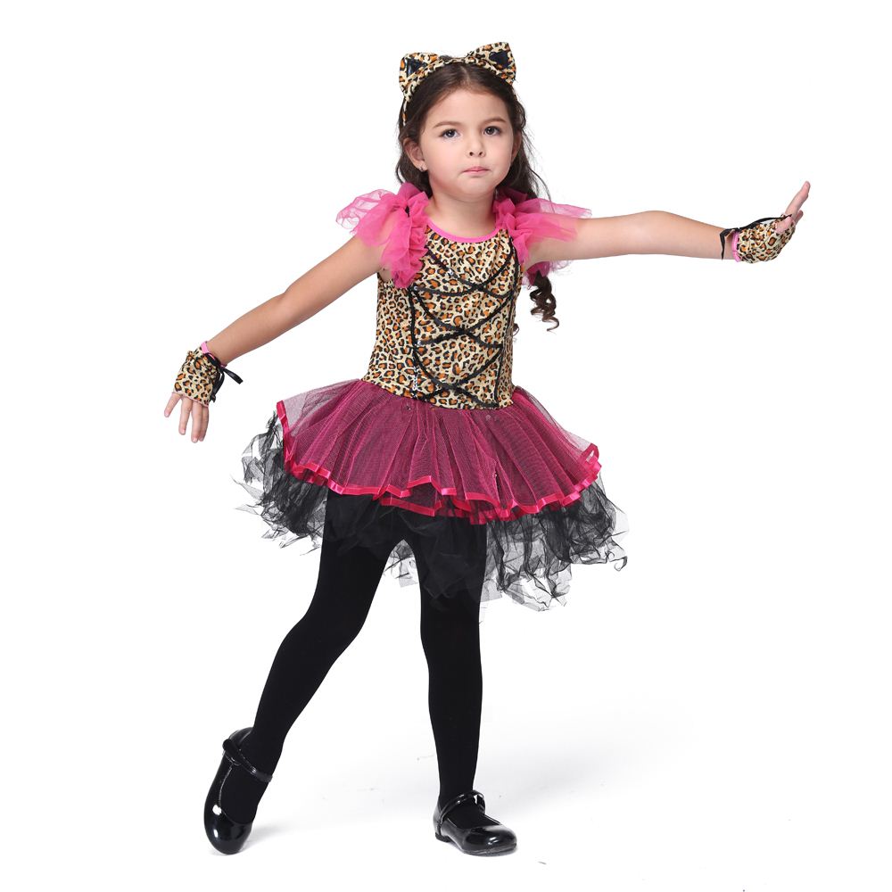 Hot Halloween Kids Dress Leopard Print Girls Clothes Party Pretty Princess Vestido Cute Fairytale Costume Roupas Infantis Menina