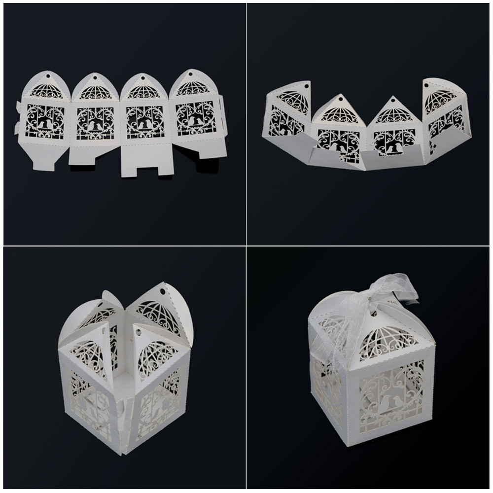 50pcs Candy Box Romantic Mini DIY Candy Gift Box for Wedding Party with White Ribbon Delicate Wedding Party Favor Gift Supplies