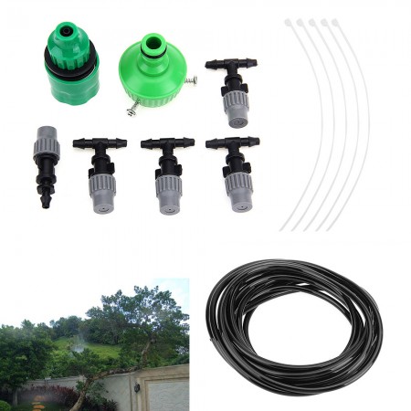 5m 16ft Outdoor Garden Misting Cooling System 5 Plastic Mist Nozzle Sprinkler