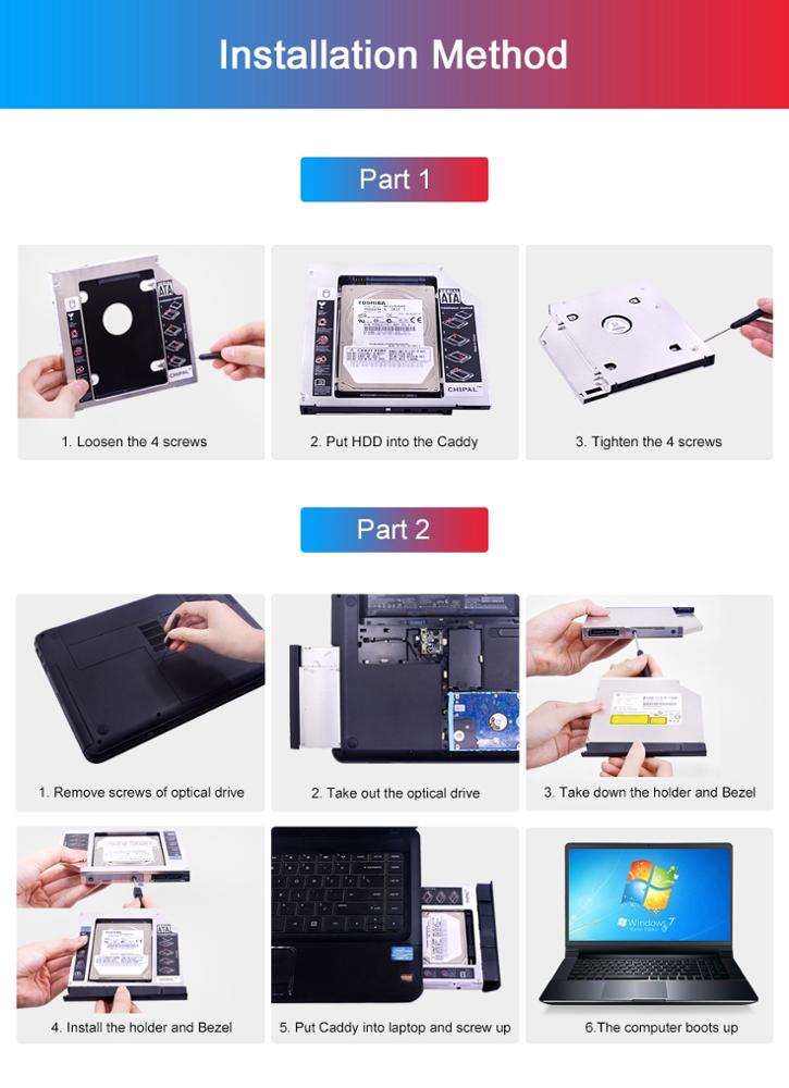2nd HDD Caddy 9.5mm optibay Universal hard disk with switch SATA To 2.5 SSD Case for laptop