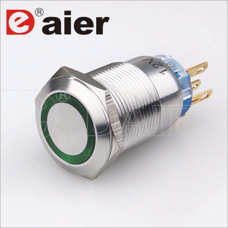 110V Stainless Steel LED Illuminated Pushbutton Switch on PCB