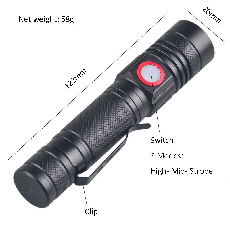 Portable Zoomable XPE Led Mini Aluminum Rechargeable Mini Pocket Led Flashlight For Hiking