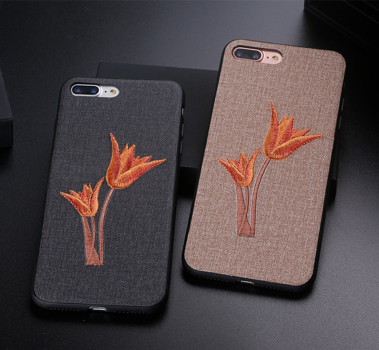 Embroidery Mobile Phone Accessories, for iPhone 8 Case Back Cover