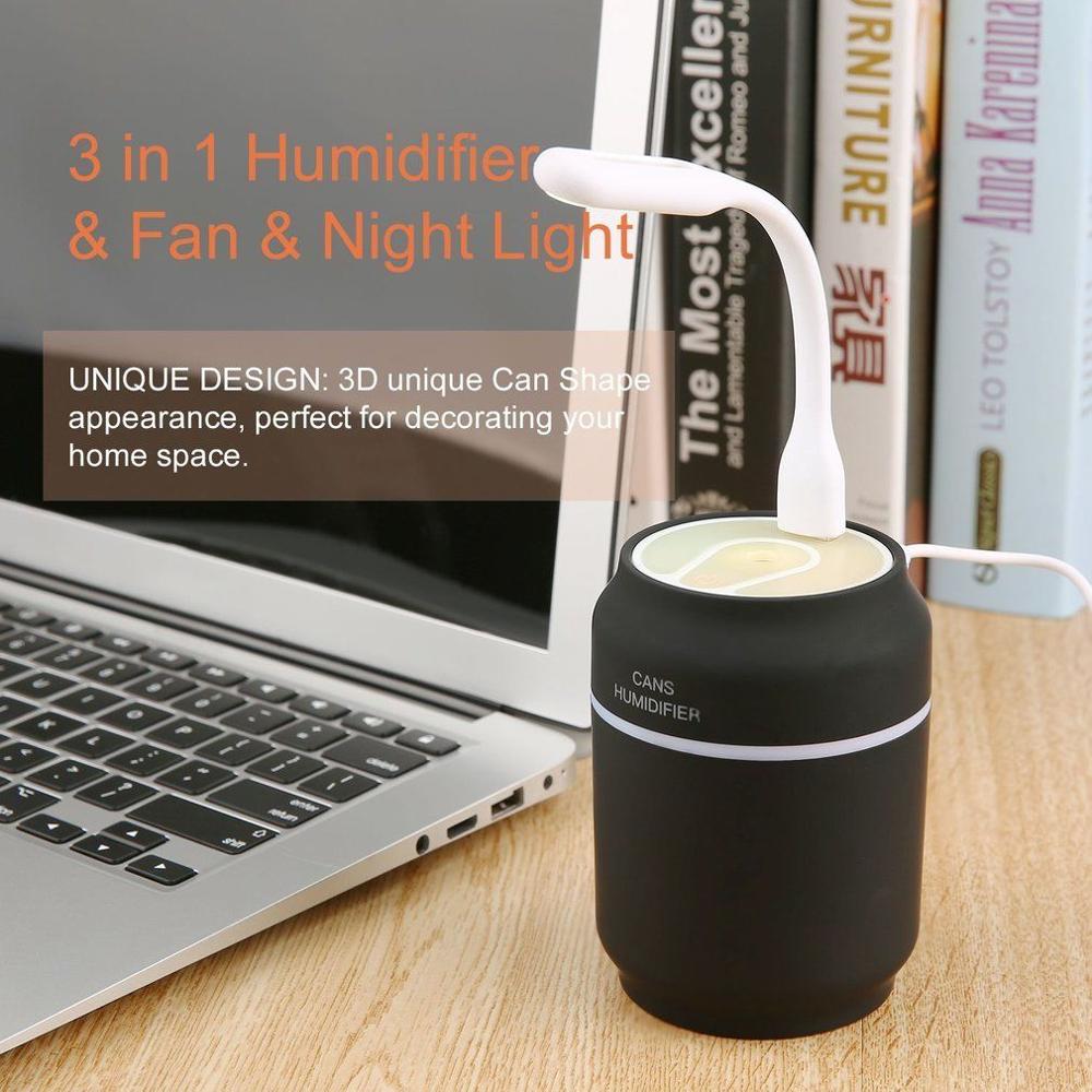Pop Can USB Humidifier, Nightlight Mute Led Mini Aroma Diffuser, 200ml Hand-held Humidifier for Car Travel