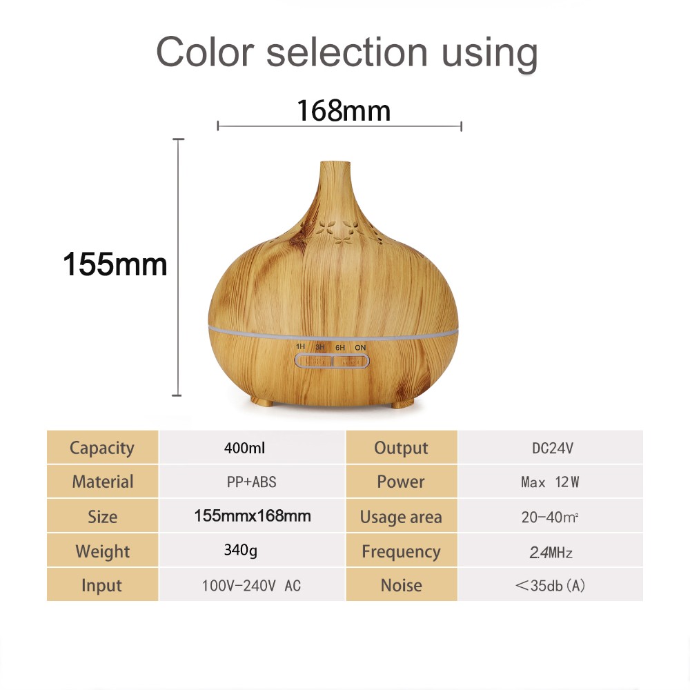 400ml Wood Grain, Running 10+ Hours Aromatherapy Diffuser for Essential Oils with 2 Mist Modes, Whisper Quiet Humidifiers