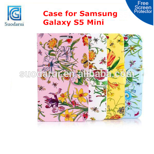 For Samsung Galaxy S5 Mini Butterfly Flower Leather Credit Card Slots Cover Wallet Girl Case