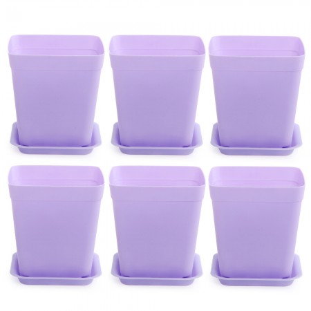 6pcs Purple Flower Pot Square Plastic Planter Nursery Garden Home Decor