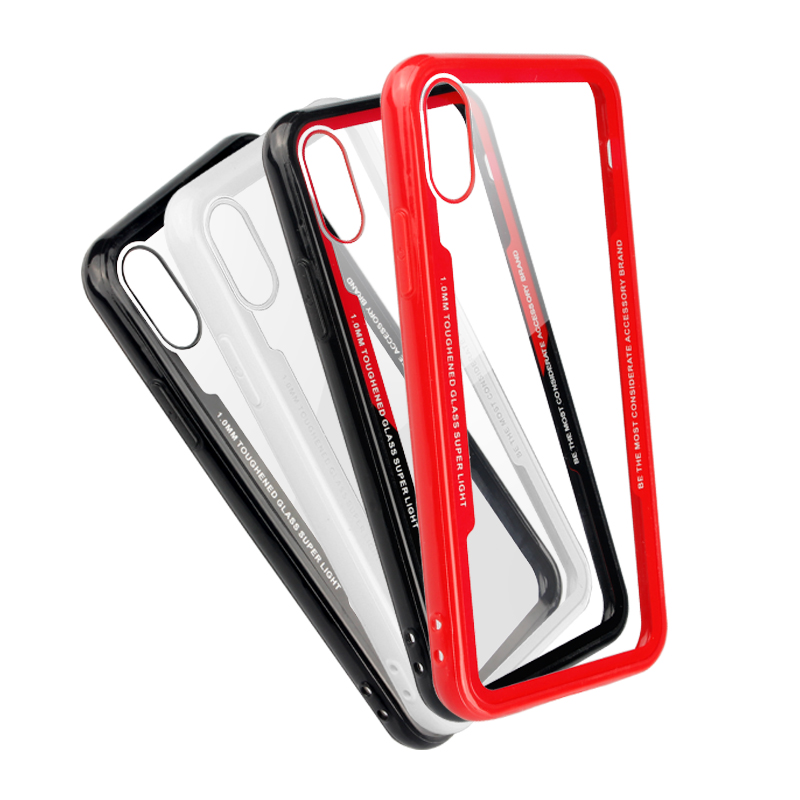 Clear 9H Tempered Glass back Cover Phone Case for iPhone X TPU frame