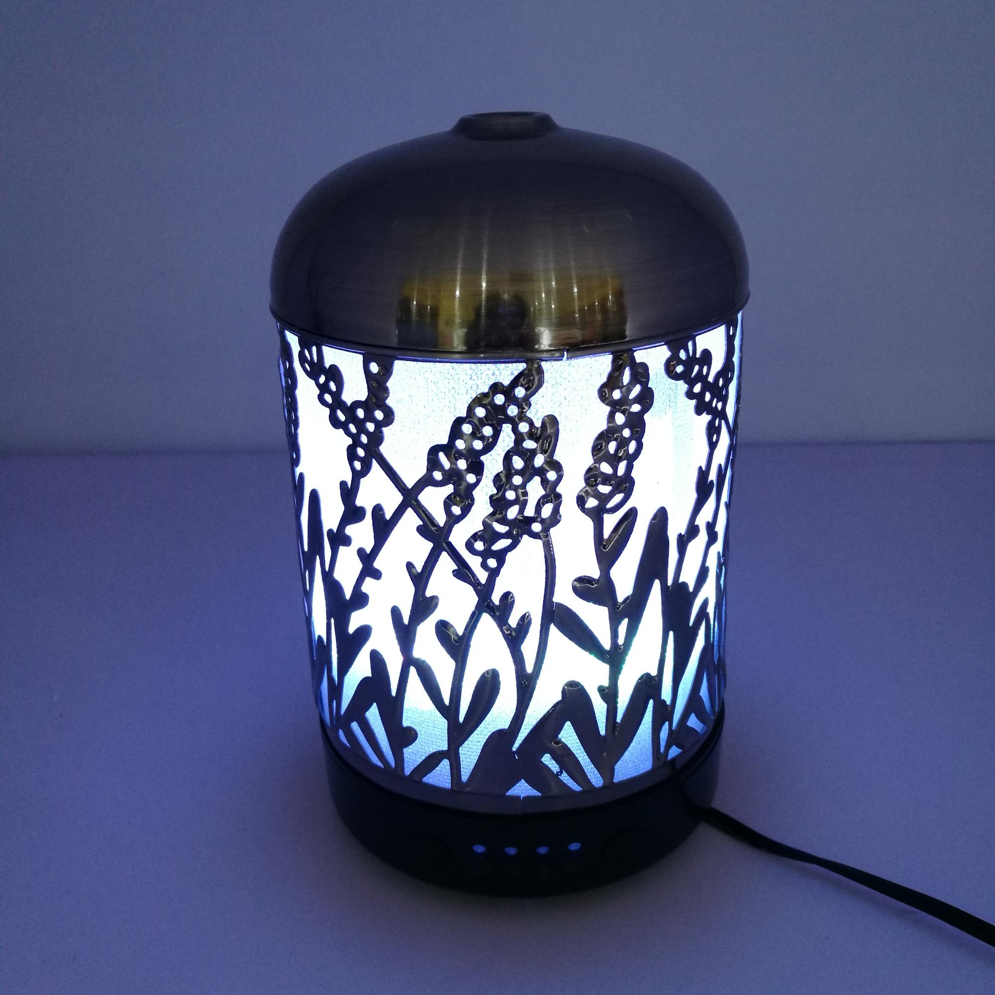 Flower Lavender Hollow-out Design Ultrasonic Aroma Diffuser, Hotel Essential Oil Diffuser with led table light