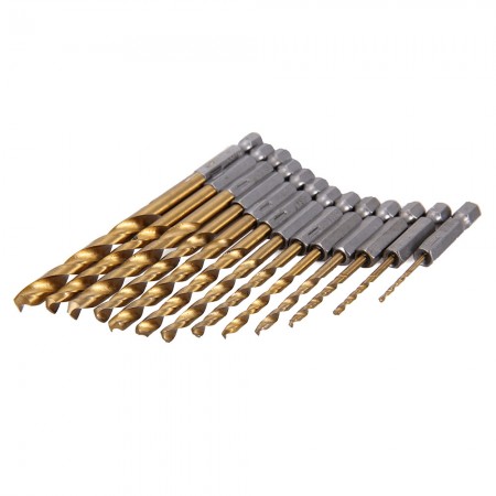 13pcs High Speed Steel He Shank Drill Bits Set Size 1.5-6.5