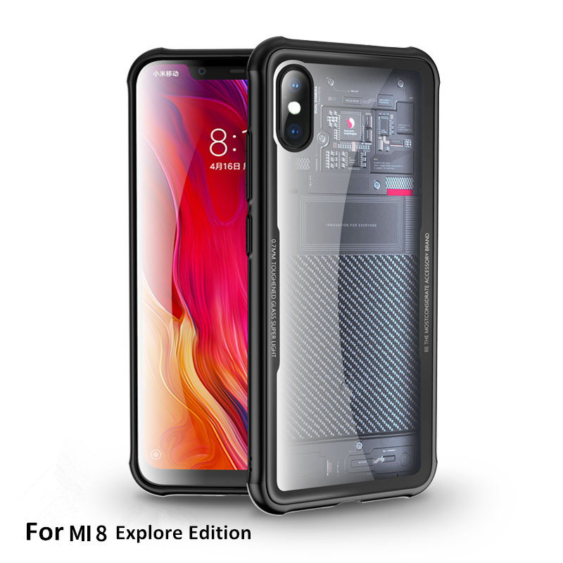 2019 Newest shockproof tpu frame tempered glass back cover mobile phone case For Xiaomi mi8 Explore Edition