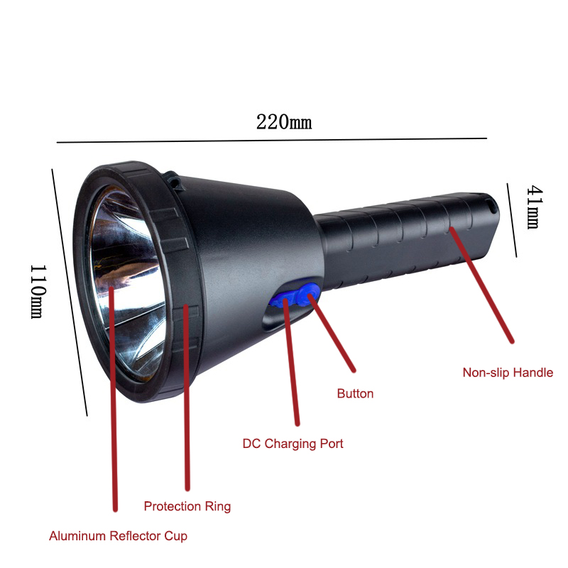 Most Professional 1500lm Super Bright High Power DC Charging LED Torch Flashlight Hand-held Searchlight