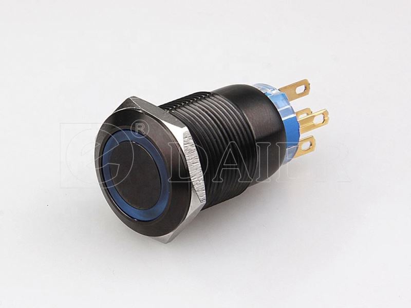 19MM Flat Button Ring Illuminate Momentary Or Latching IP67 Metal Waterproof Pushbutton
