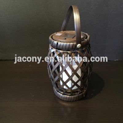 Waterproof Hand-woven bamboo solar outdoor garden rattan wicker lantern with handle column shaped