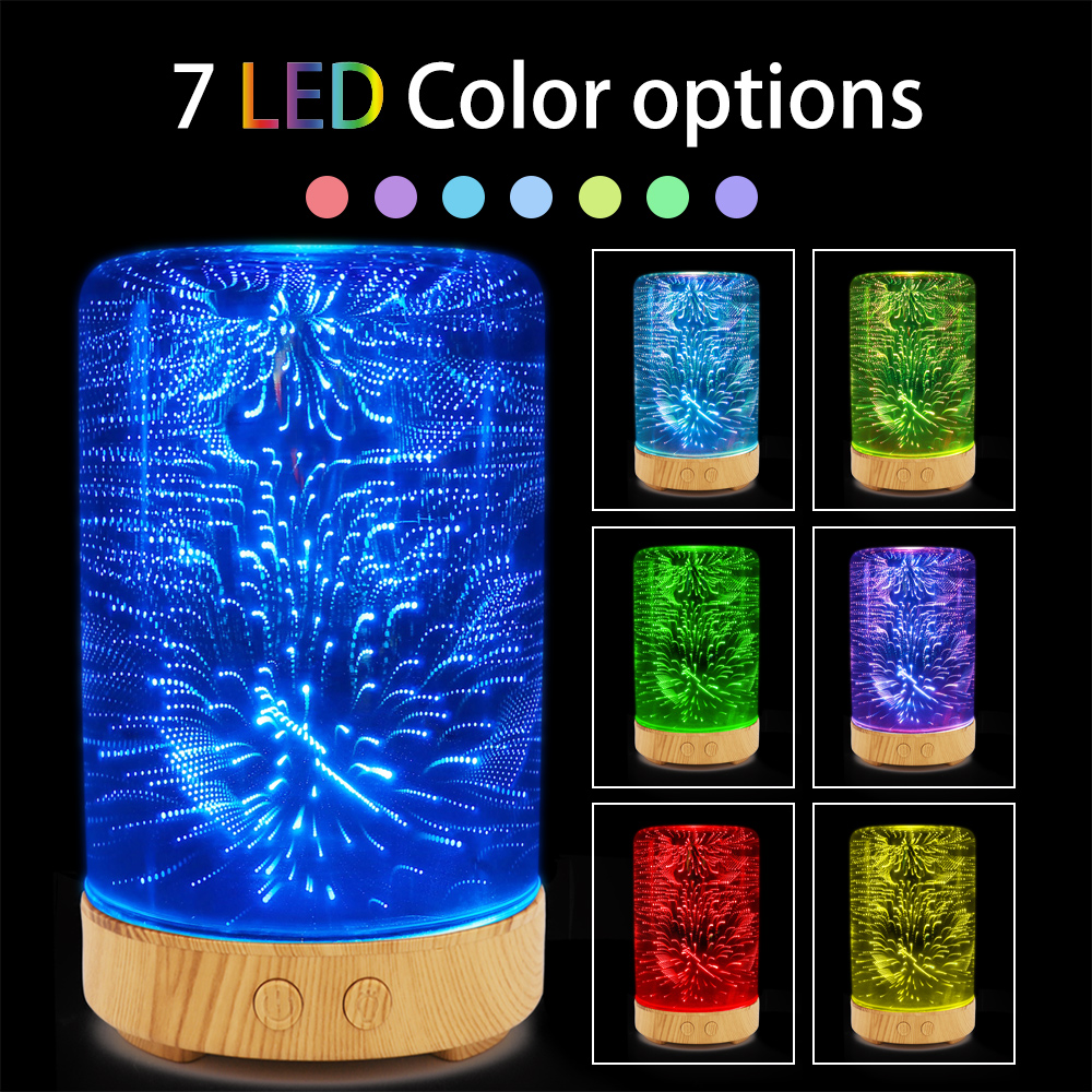3D Essential Oil Diffuser,100ml Aromatherapy Ultrasonic Cool Mist Humidifier with 3D Design Glass Star Effect Pattern
