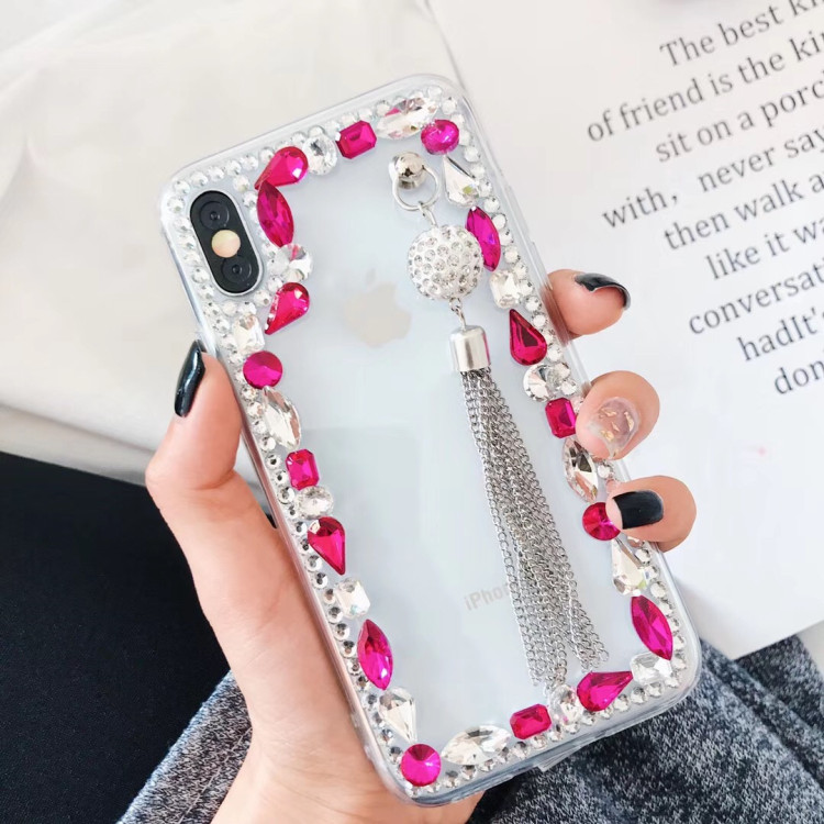 Diy Rhinestone Bling  Metal Tassel Phone Case Cover for iPhone Xr Xs Max  ,  For iPhone 7 Case Glitter for Women