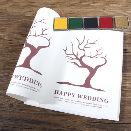 8 Sheets Wedding Fingerprint Tree Guest Book Signature Thumbprint 5 PCS Ink Pad