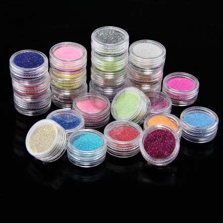 24 Colors Metal Glitter Nail Art Tool Kit Acrylic UV Powder Manicure Decor Tips