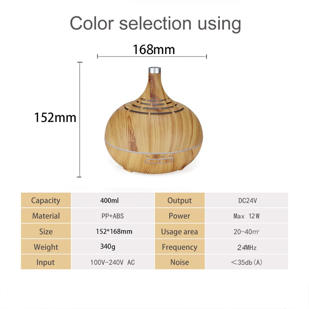 Essential Oil Diffuser,Wooden 400ml Ultrasonic Cool Mist Humidifier with 7 Color LED Lights Changing & Waterless Auto Shut-Off