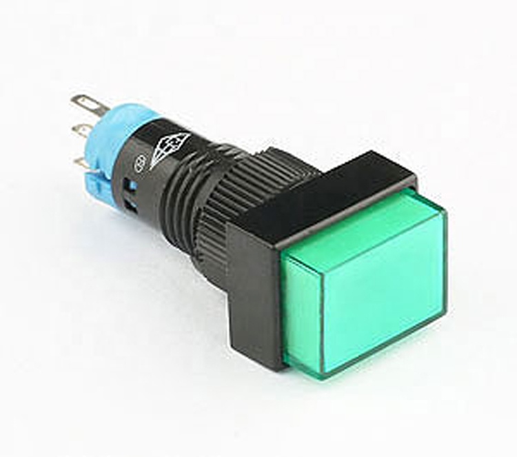 AD16 series big square SP no-locking  blue cap push button switch with lamp