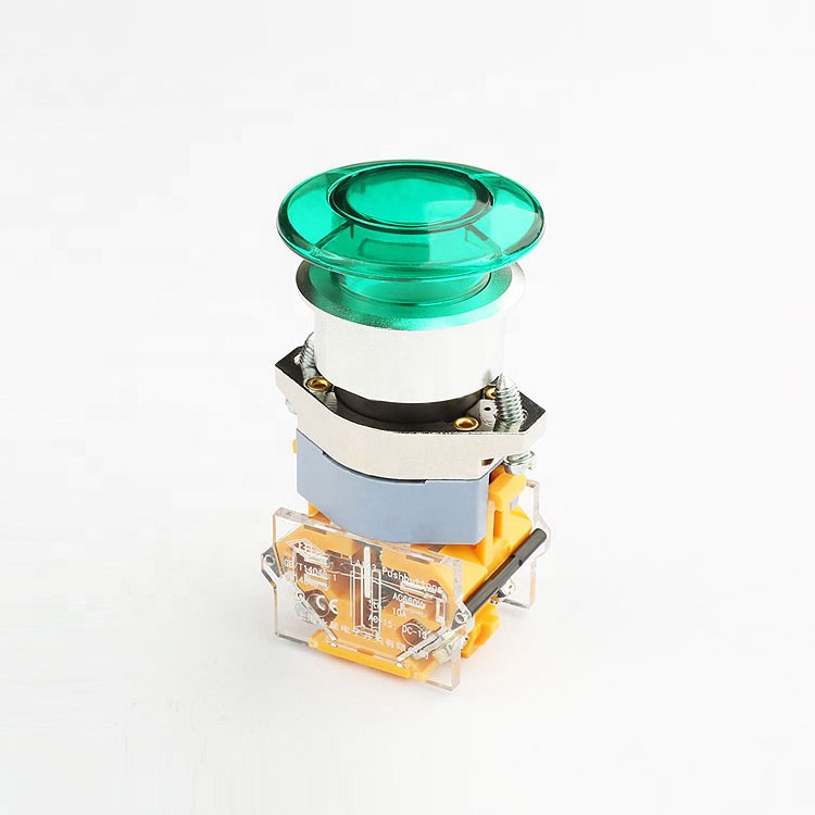 DC24V momentary action mushroom-head push button switches with green latching