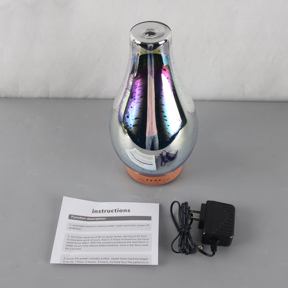Color Changing LED Lights Glass 100ml Aromatherapy Diffuser Ultrasonic Cool Mist Humidifier with 3D Visual Effect