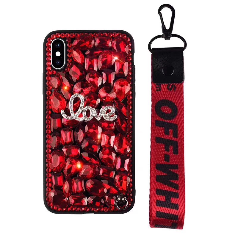 Luxury Girl Glitter Crystal Rhinestone Mobile Phone Case with Strap for iPhone Xs Max Xr , for Samsung Galaxy Note 9 Case