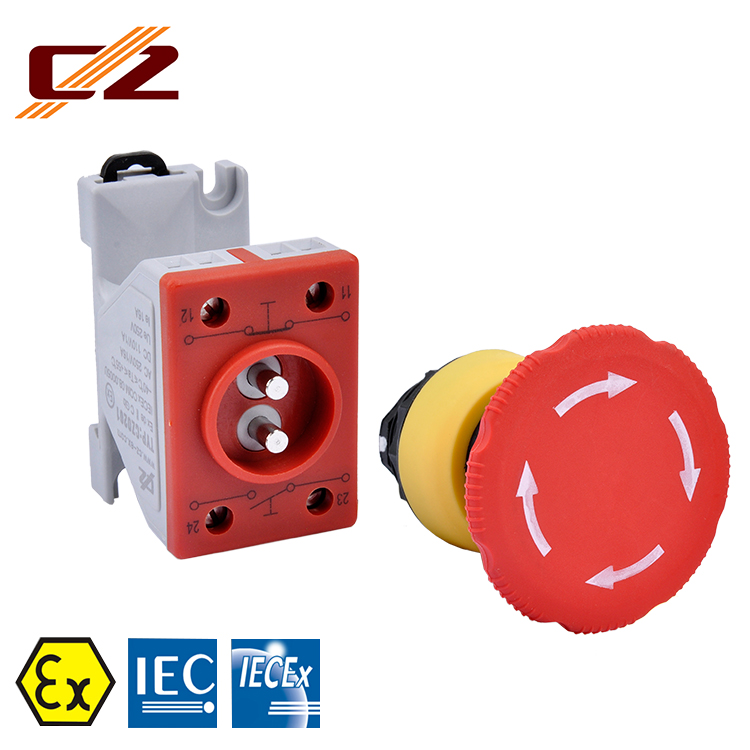 IECEx and ATEX certified Plastic Explosion-proof Emergency Stop Rotation-releasing Push Button