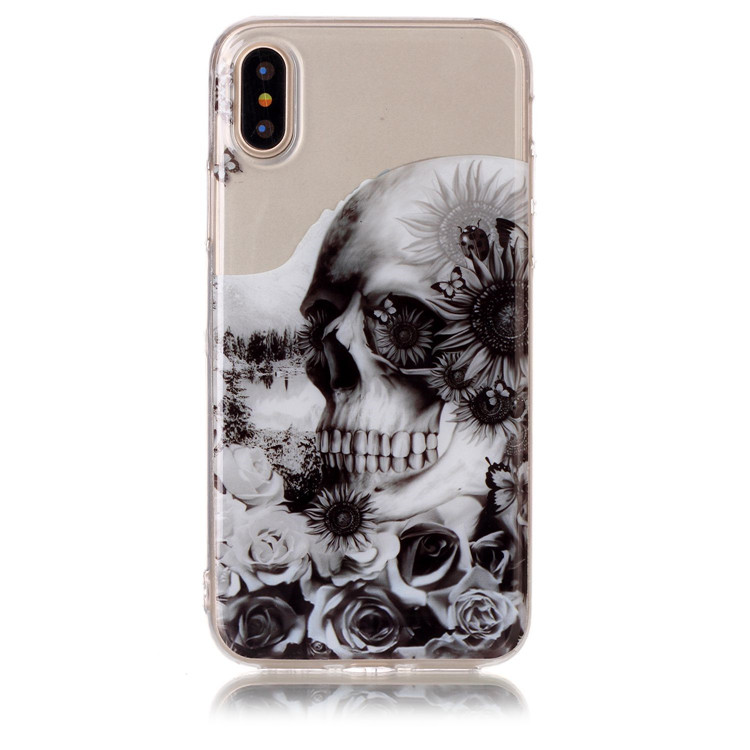 Clear Transparent IMD Skull Flower Owl Silicon Case Phone Cover for iPhone X , for iPhone 10 TPU Cases