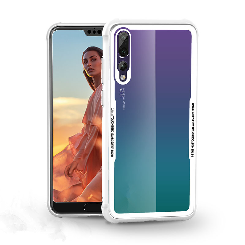 Clear 9H Tempered Glass back Cover Phone Case for Huawei P20 Lite TPU frame