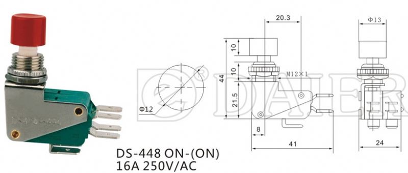 16A 250V Double Pole Momentary Push Button Switch